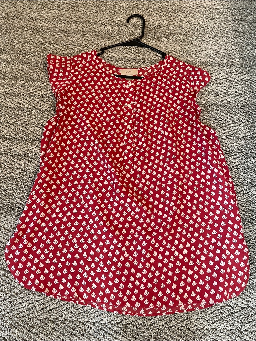 LOFT Red Printed Cap-Sleeve Blouse